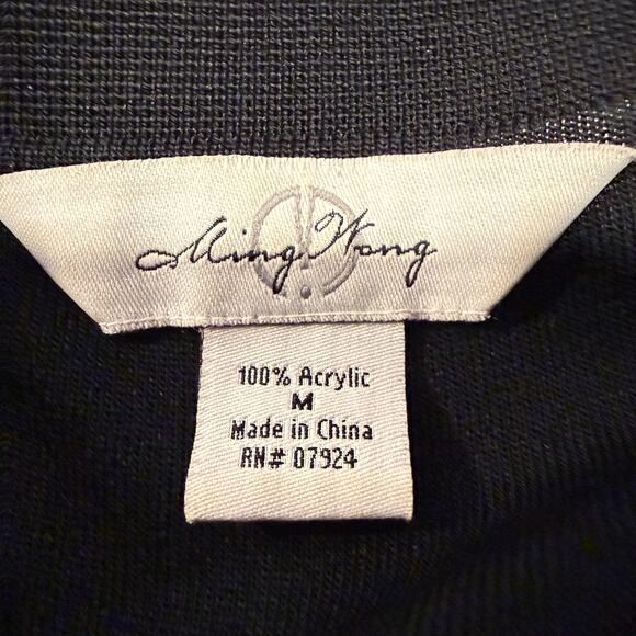 Ming Wang Black Open Front Cardigan Red Trim M Office Career Quiet Luxury Preppy - Picture 6 of 8